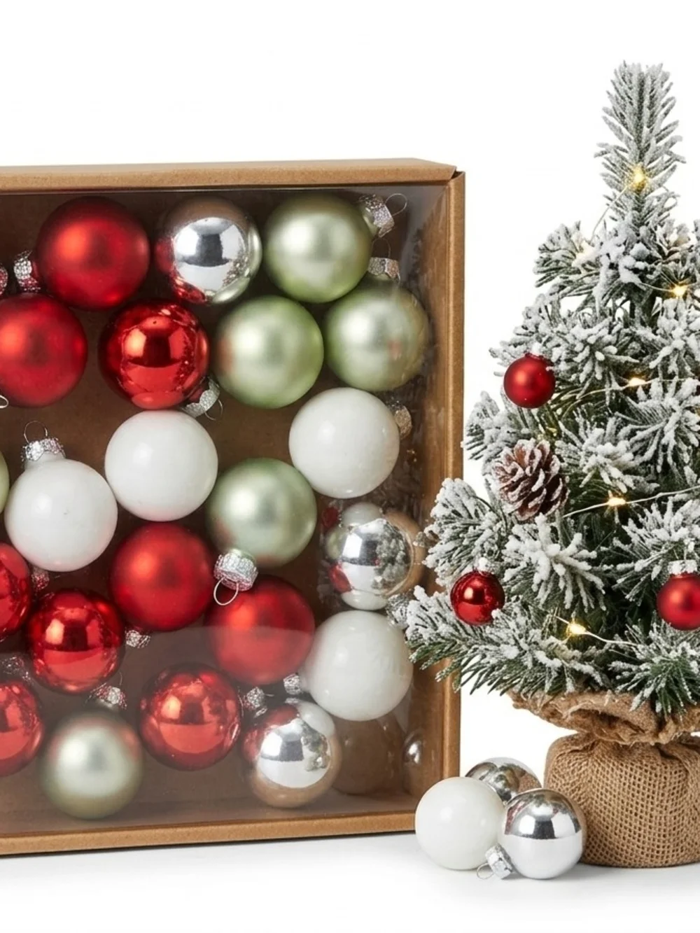 Holiday Glass Ball Ornament Set - Red, White. And Silver